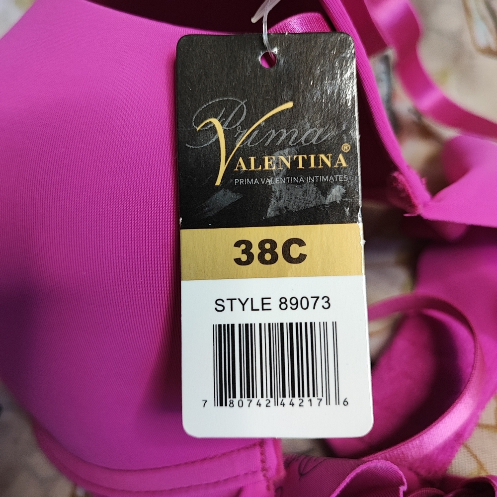 Prima Valentina Hot Pink Fuchsia Sexy Padded Bra Size 38C Brassiere NWT NEW - Picture 5 of 7